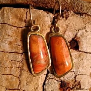 Barse orange sponge coral brass earrings
